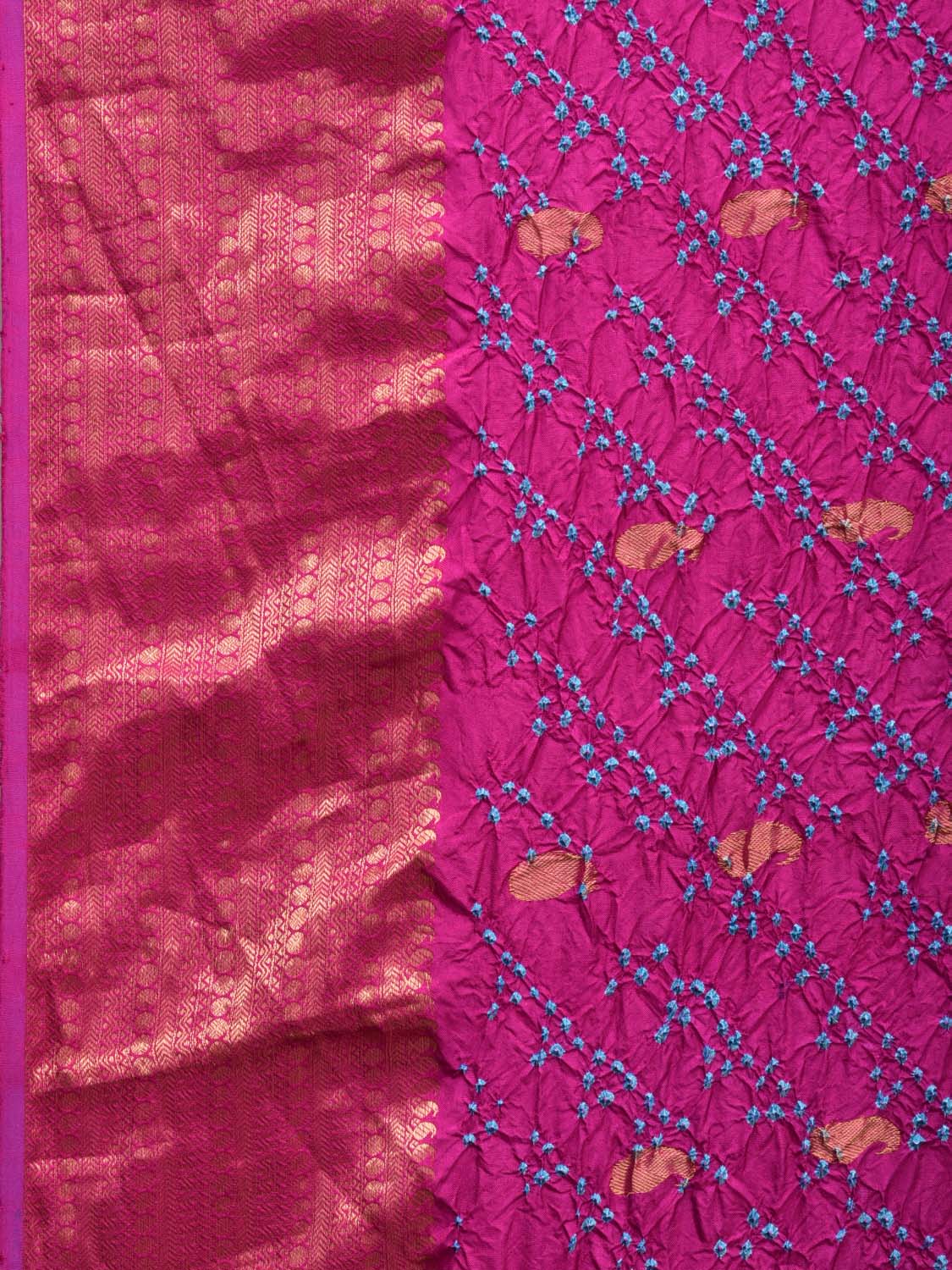 Purple Bandhani Kanchipuram Silk Handloom Saree with Corner Gandaberuda Design bn0229