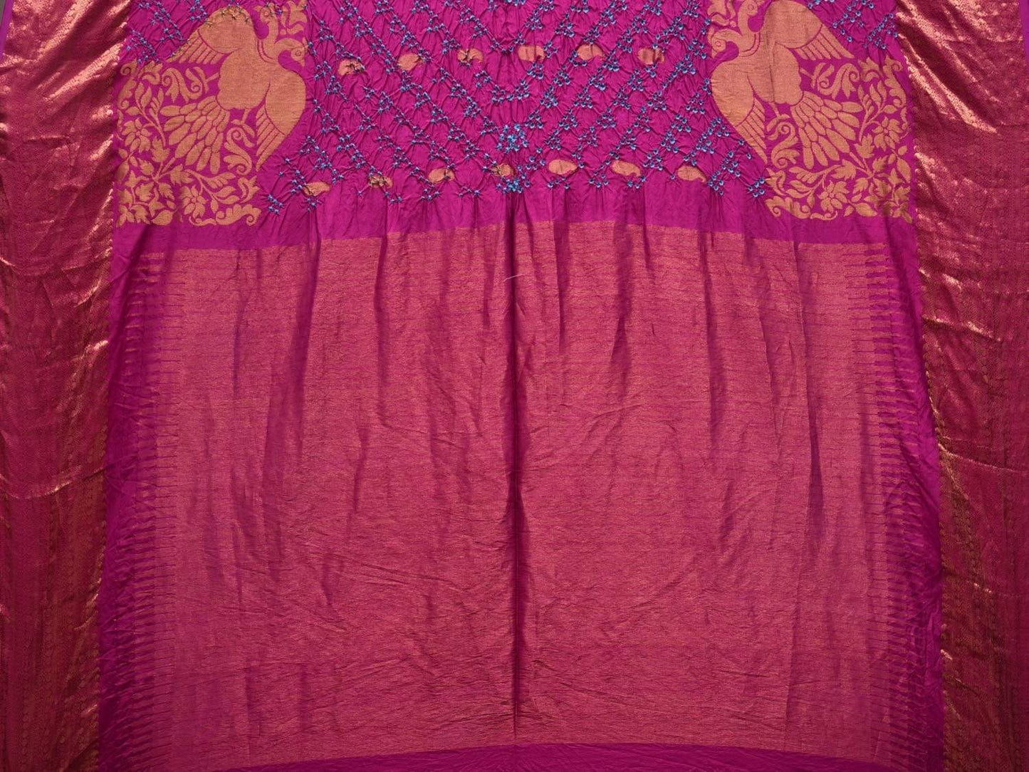 Purple Bandhani Kanchipuram Silk Handloom Saree with Corner Gandaberuda Design bn0229