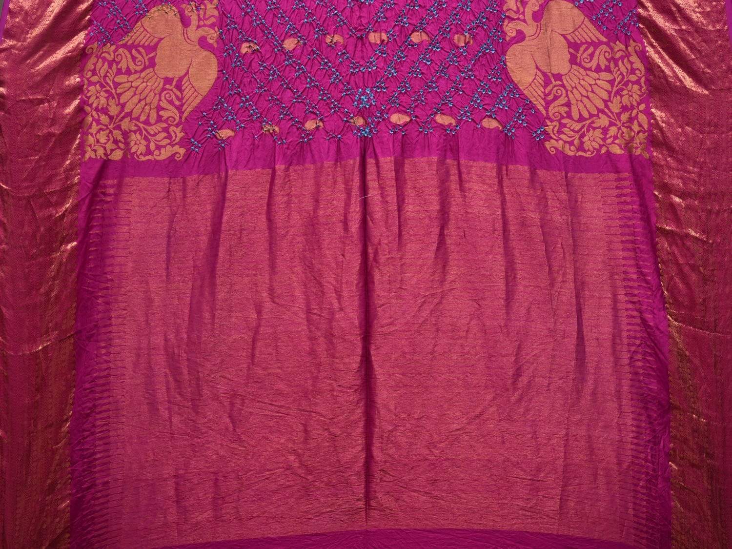 Purple Bandhani Kanchipuram Silk Handloom Saree with Corner Gandaberuda Design bn0229