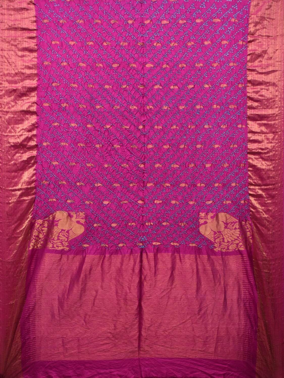 Purple Bandhani Kanchipuram Silk Handloom Saree with Corner Gandaberuda Design bn0229