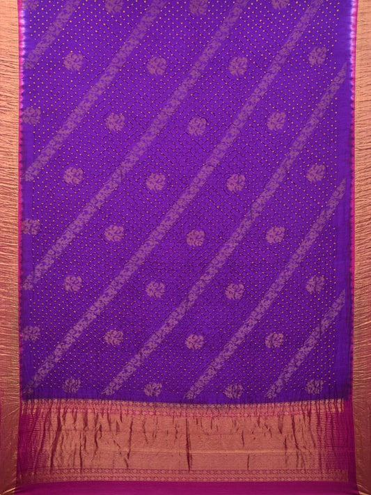 Purple Bandhani Kanchipuram Silk Handloom Saree with Diagonal Design bn0176