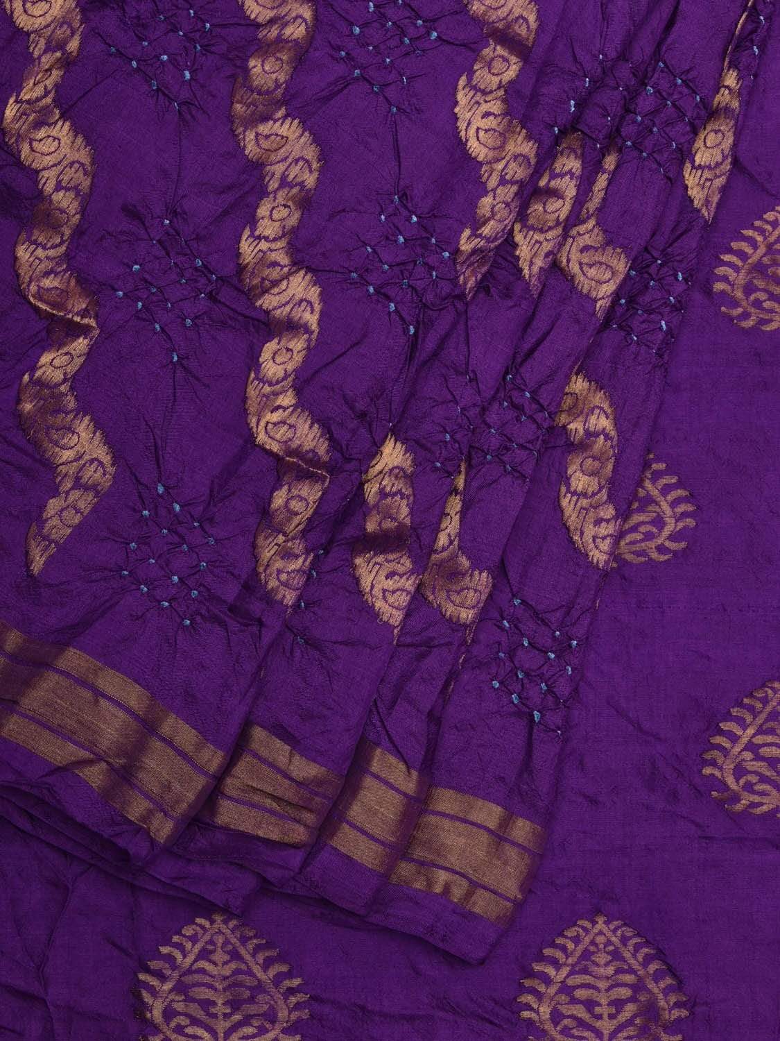 Purple Bandhani Kanchipuram Silk Handloom Saree with Diagonal Design bn0298