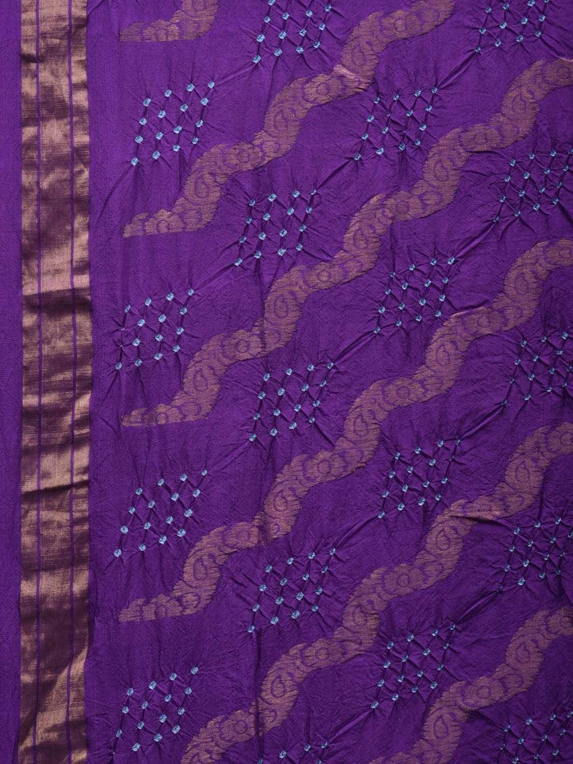 Purple Bandhani Kanchipuram Silk Handloom Saree with Diagonal Design bn0298