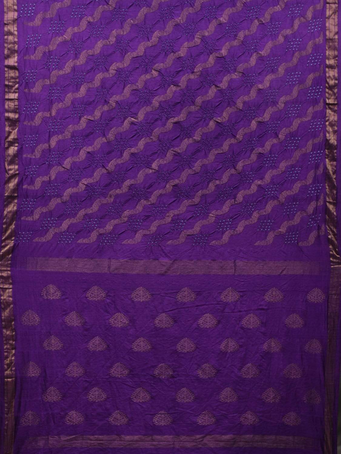 Purple Bandhani Kanchipuram Silk Handloom Saree with Diagonal Design bn0298
