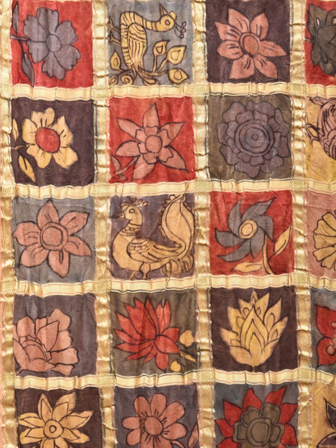 Purple Bandhani Kanchipuram Silk Handloom Saree with Kalamkari Checks Design bn0481