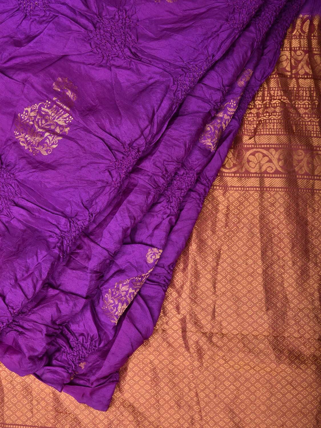 Purple Bandhani Kanchipuram Silk Handloom Saree with Mango Buta Design bn0174