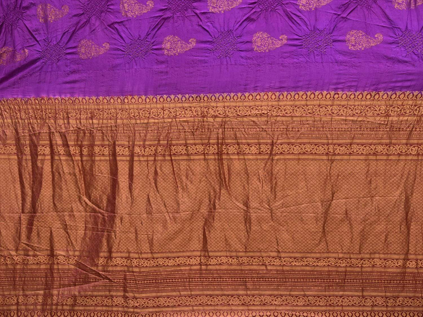 Purple Bandhani Kanchipuram Silk Handloom Saree with Mango Buta Design bn0174