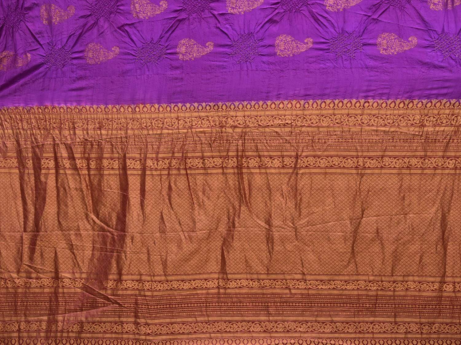 Purple Bandhani Kanchipuram Silk Handloom Saree with Mango Buta Design bn0174