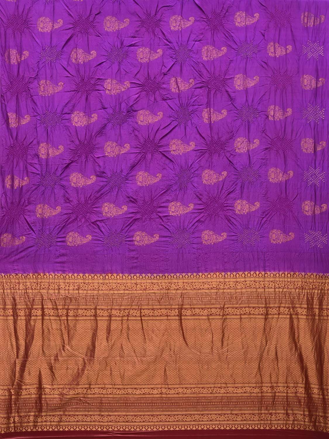 Purple Bandhani Kanchipuram Silk Handloom Saree with Mango Buta Design bn0174