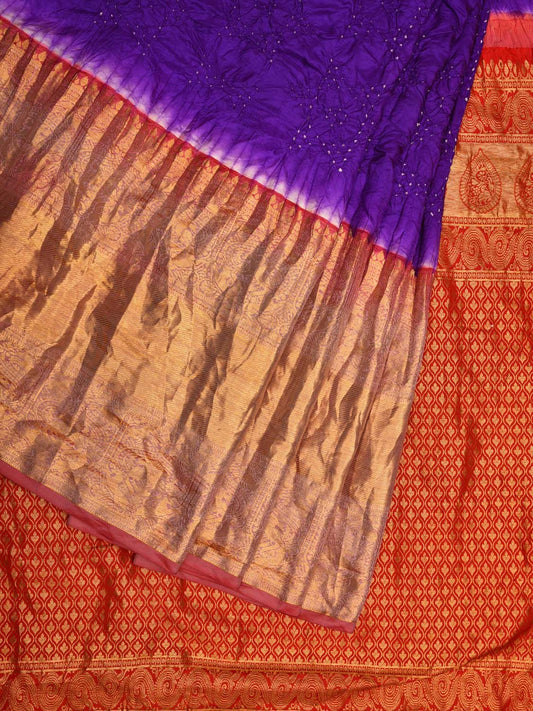 Purple Bandhani Kanchipuram Silk Handloom Saree with Pallu and Border Design bn0460