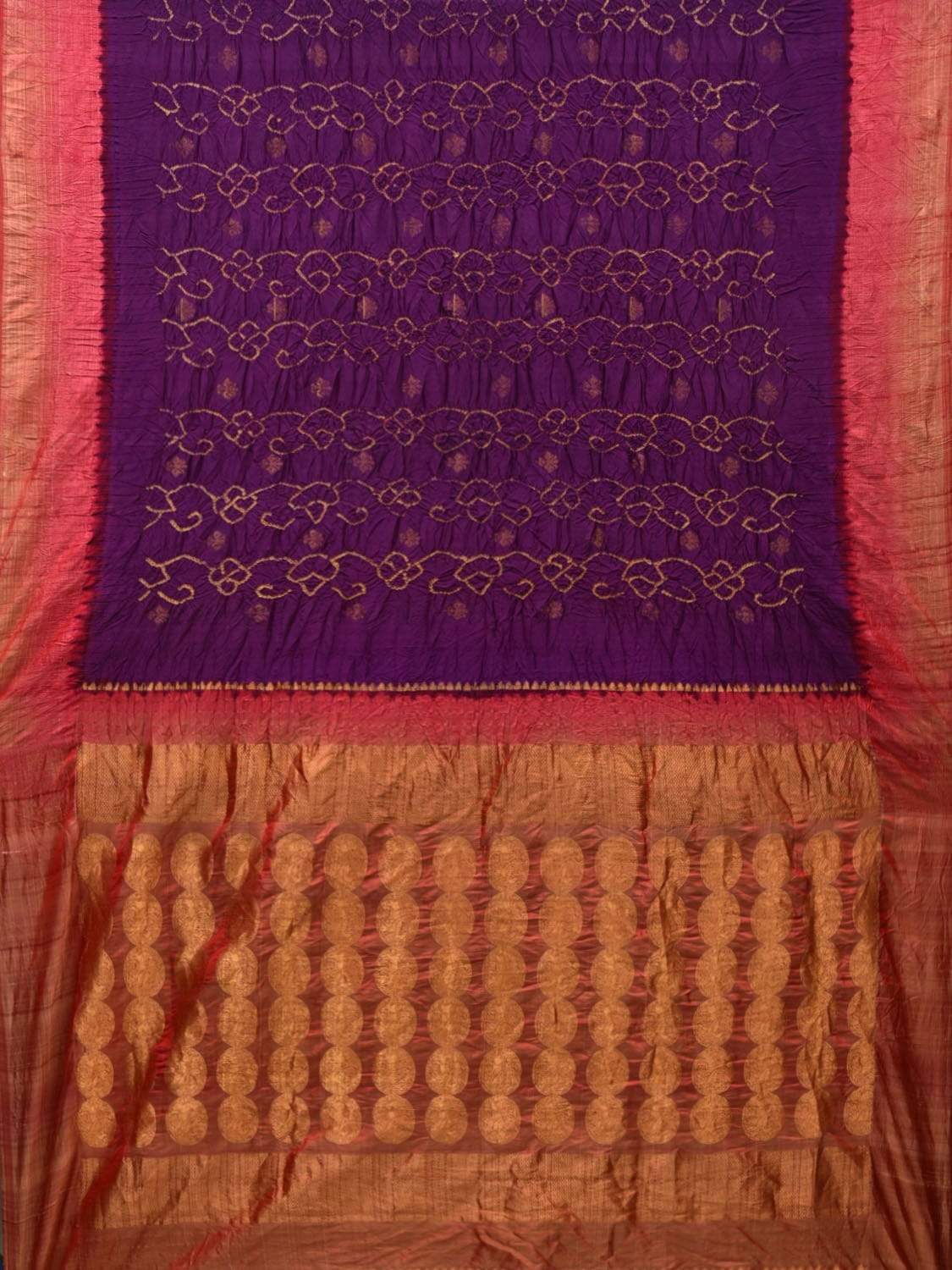 Purple Bandhani Kanchipuram Silk Handloom Saree with Pallu Design bn0302