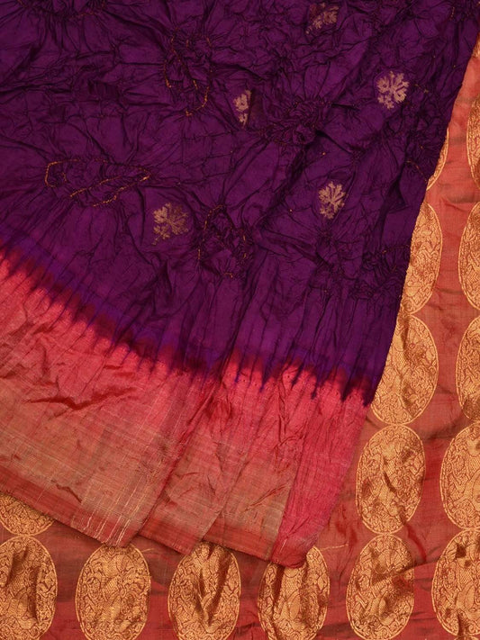 Purple Bandhani Kanchipuram Silk Handloom Saree with Pallu Design bn0302