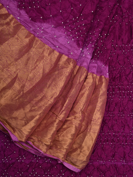 Purple Bandhani Kanchipuram Silk Handloom Saree with Pallu Design bn0430