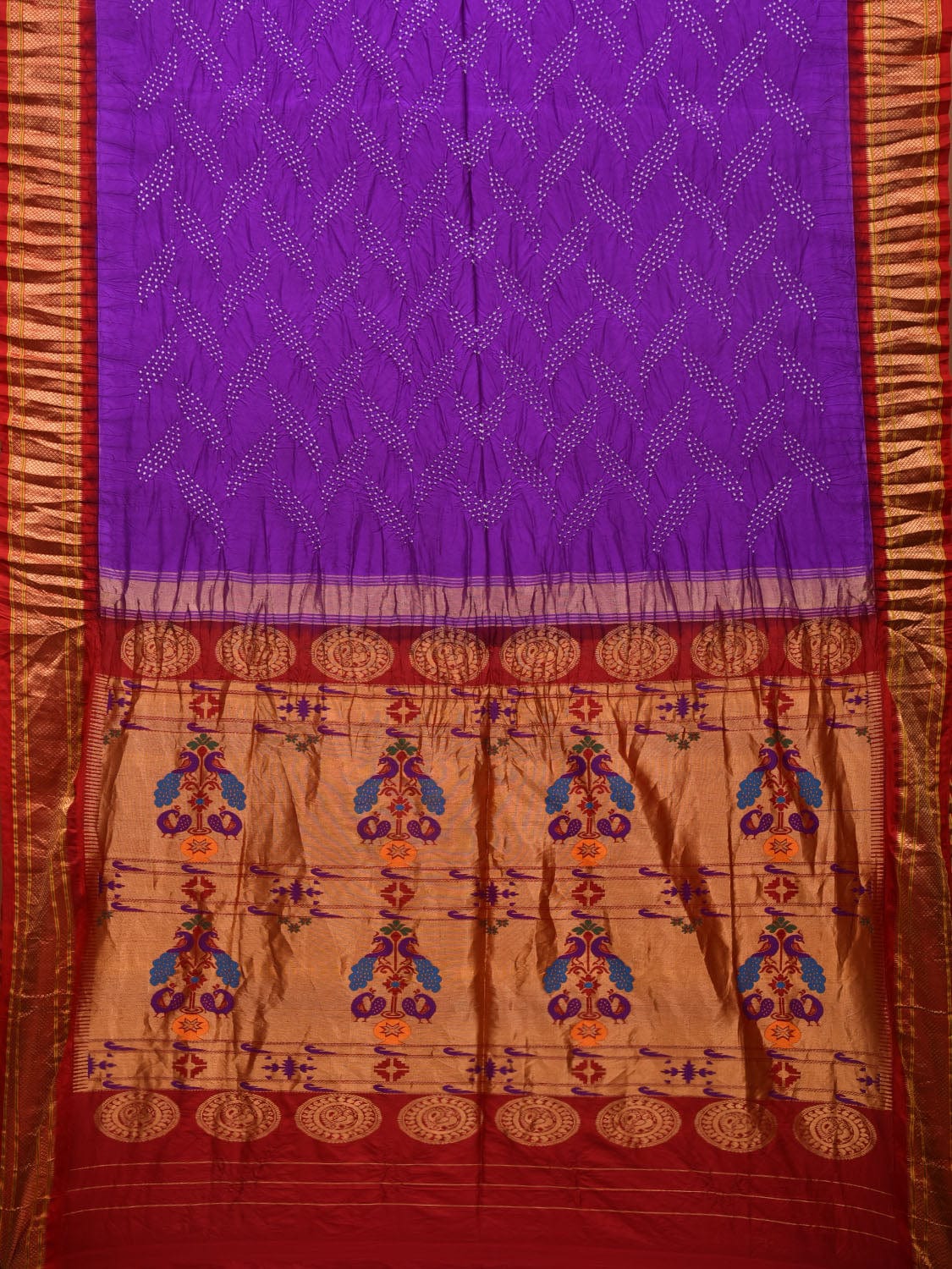 Purple Bandhani Paithani Silk Handloom Saree with Pallu Design bn0432