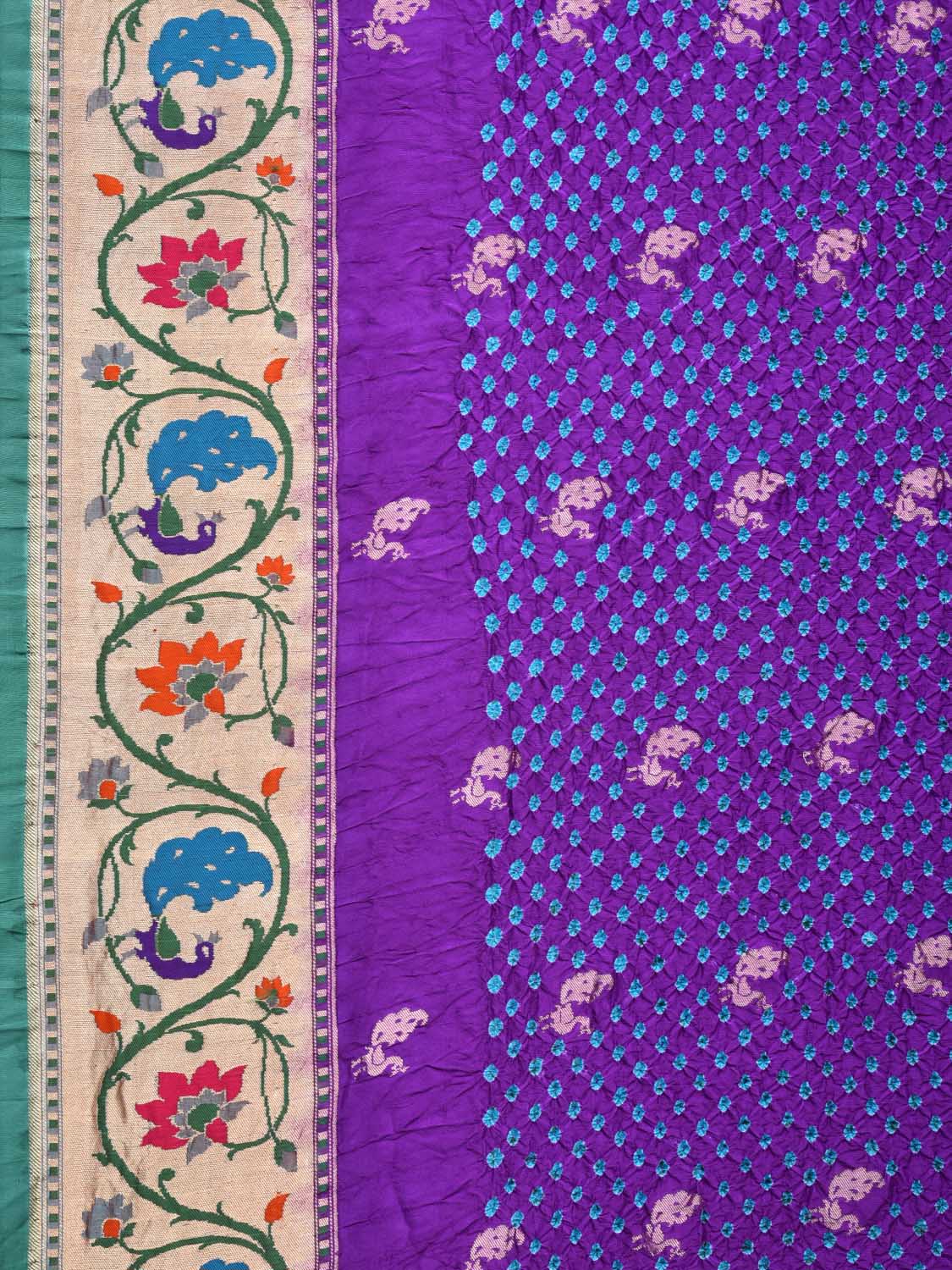 Purple Bandhani Paithani Silk Handloom Saree with Peacock Border Design bn0171