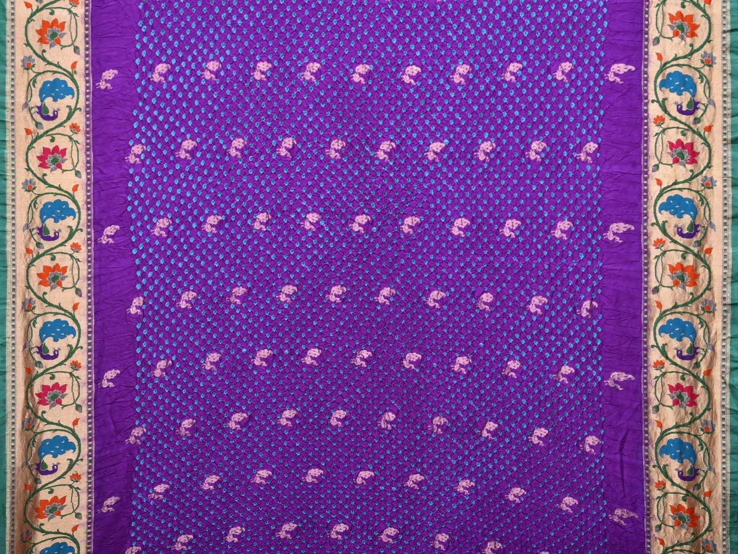 Purple Bandhani Paithani Silk Handloom Saree with Peacock Border Design bn0171