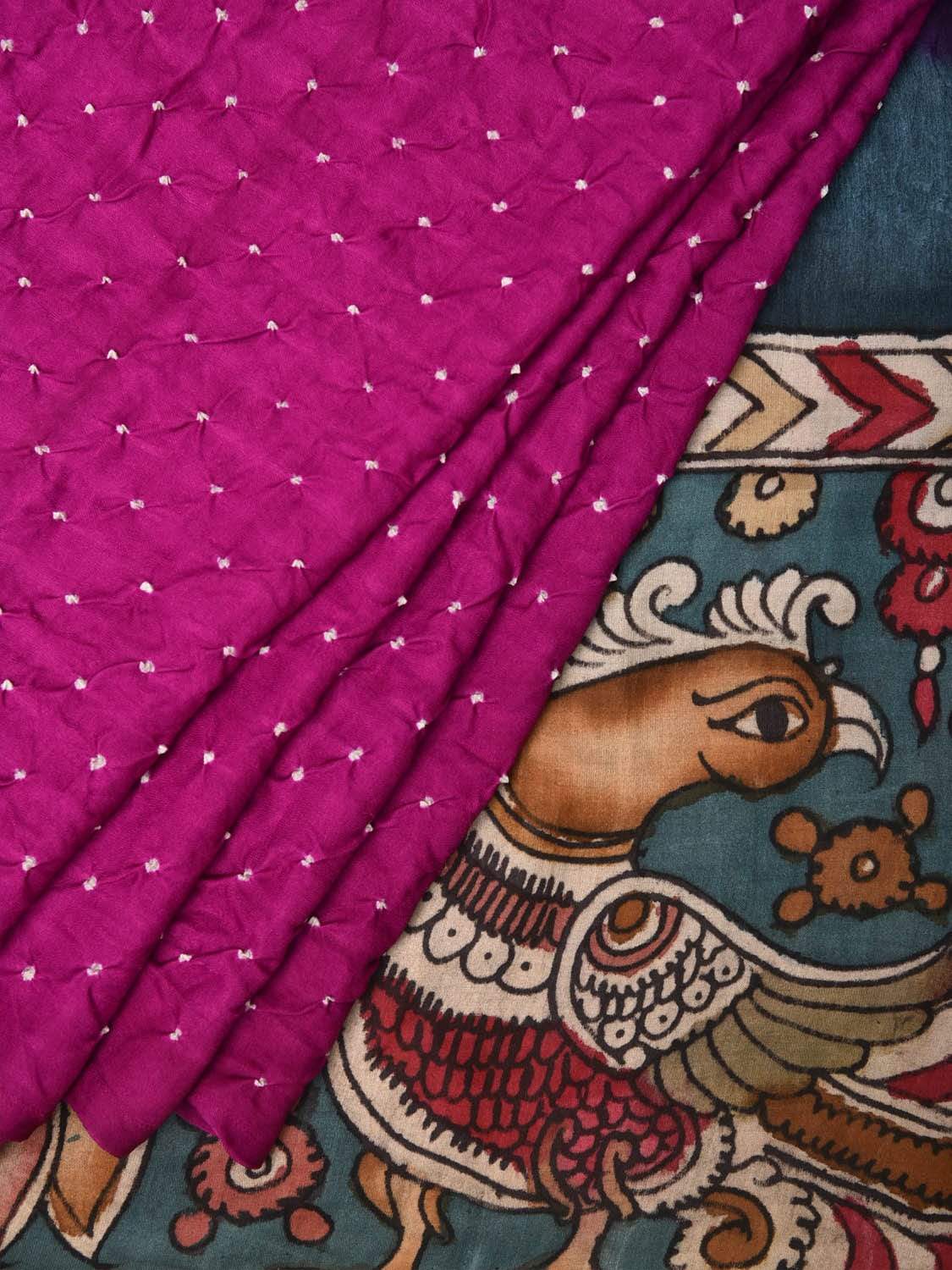Purple Bandhani Satin Silk Handloom Saree with Peacock Kalamkari Pallu Design bn0173