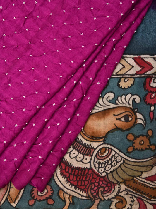 Purple Bandhani Satin Silk Handloom Saree with Peacock Kalamkari Pallu Design bn0173