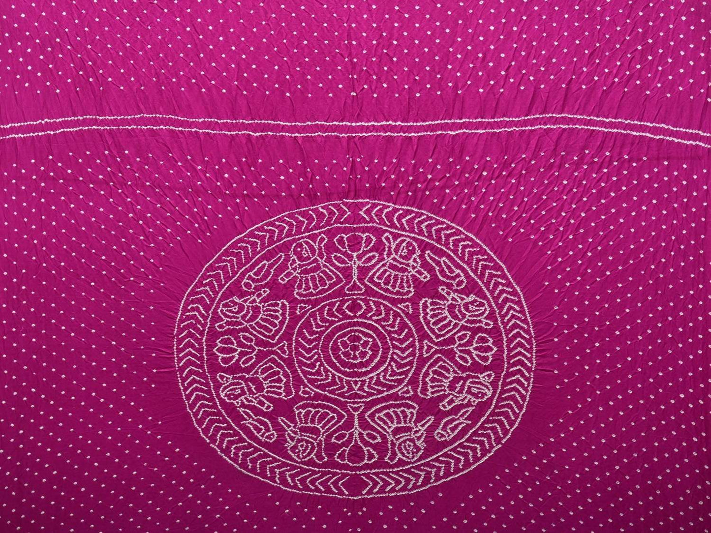 Purple Bandhani Satin Silk Handloom Saree with Peacock Kalamkari Pallu Design bn0173