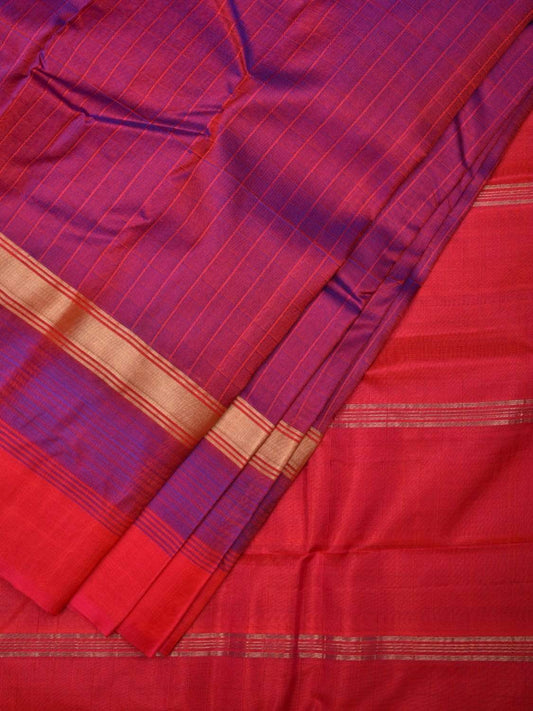 Purple Gadwal Silk Handloom Saree with Strips Pallu Design g0269