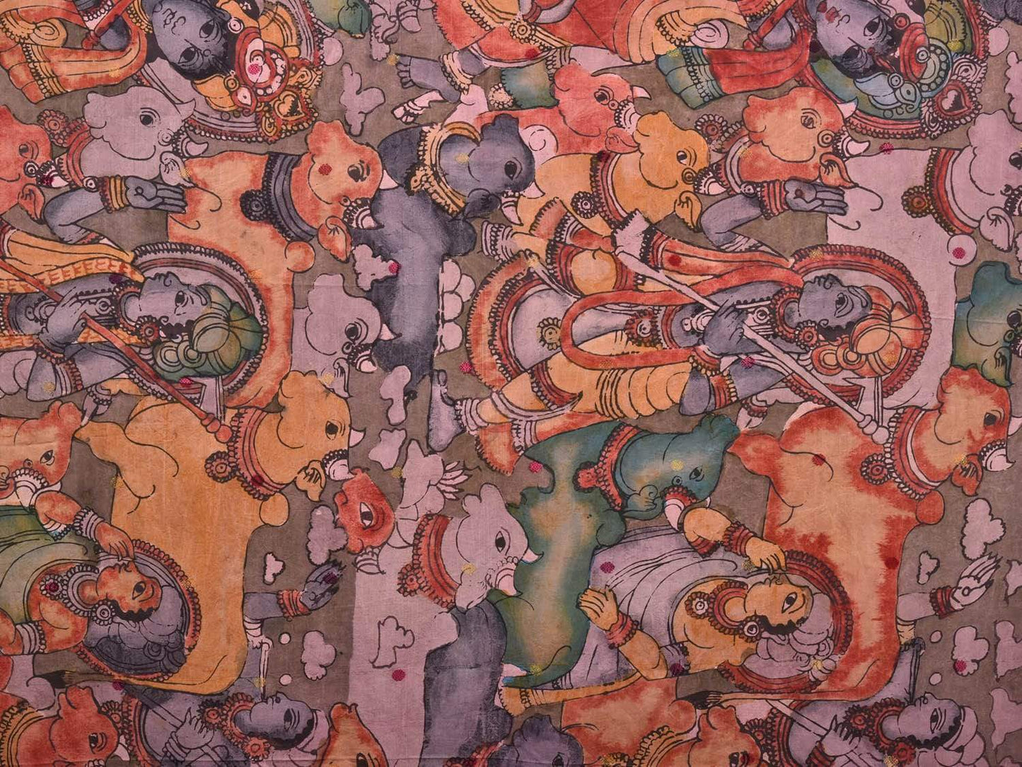 Purple Kalamkari Hand Painted Kanchipuram Silk Handloom Saree with Krishna Leela Design KL0498