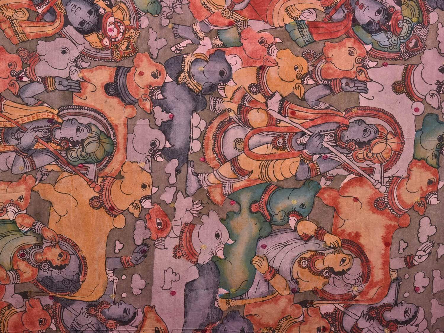 Purple Kalamkari Hand Painted Kanchipuram Silk Handloom Saree with Krishna Leela Design KL0498