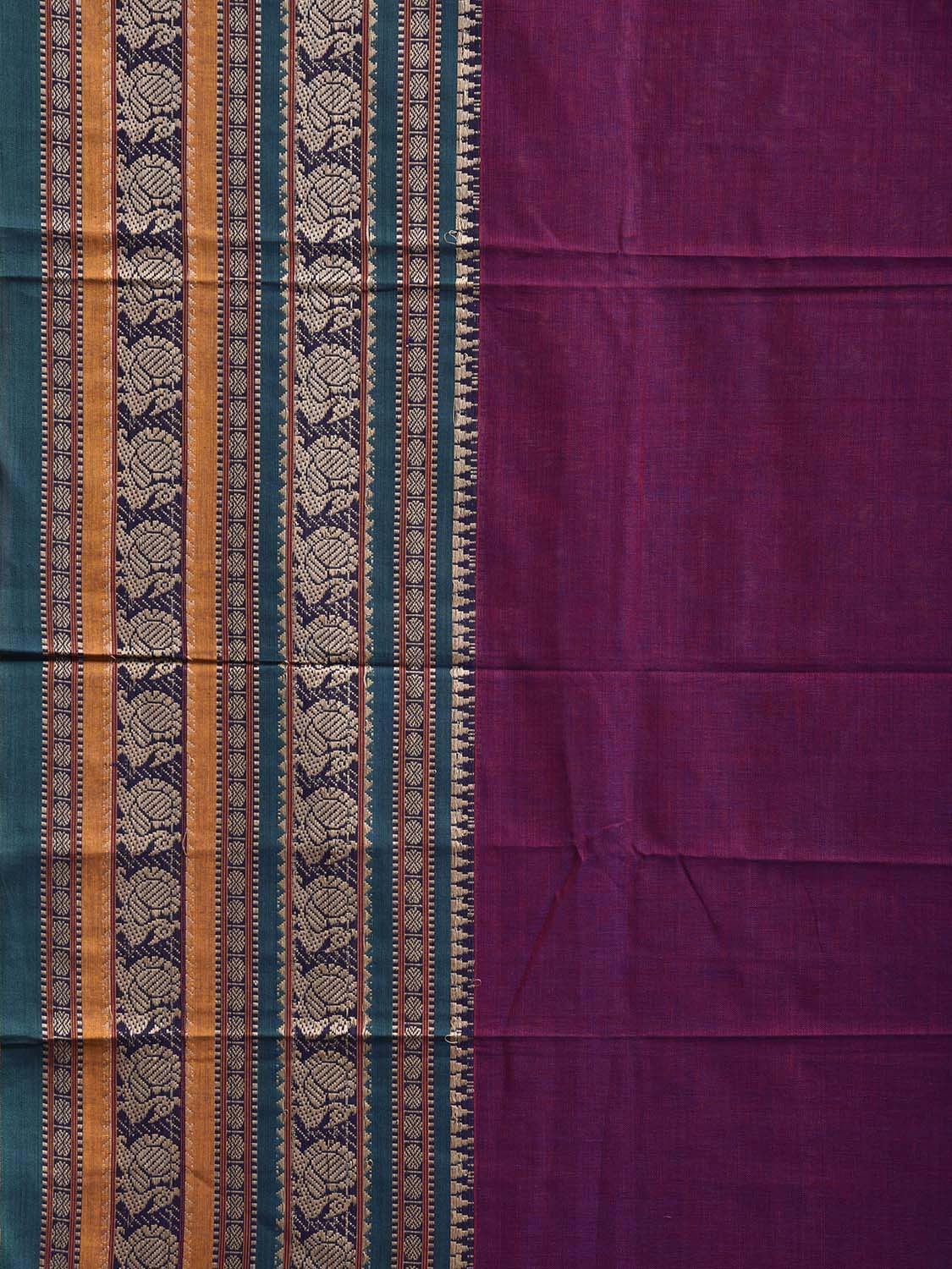 Purple Kanchipuram Cotton Plain Saree with Strips Pallu and Border Design No Blouse k0836