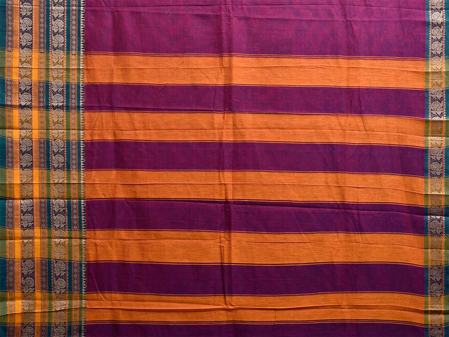 Purple Kanchipuram Cotton Plain Saree with Strips Pallu and Border Design No Blouse k0836