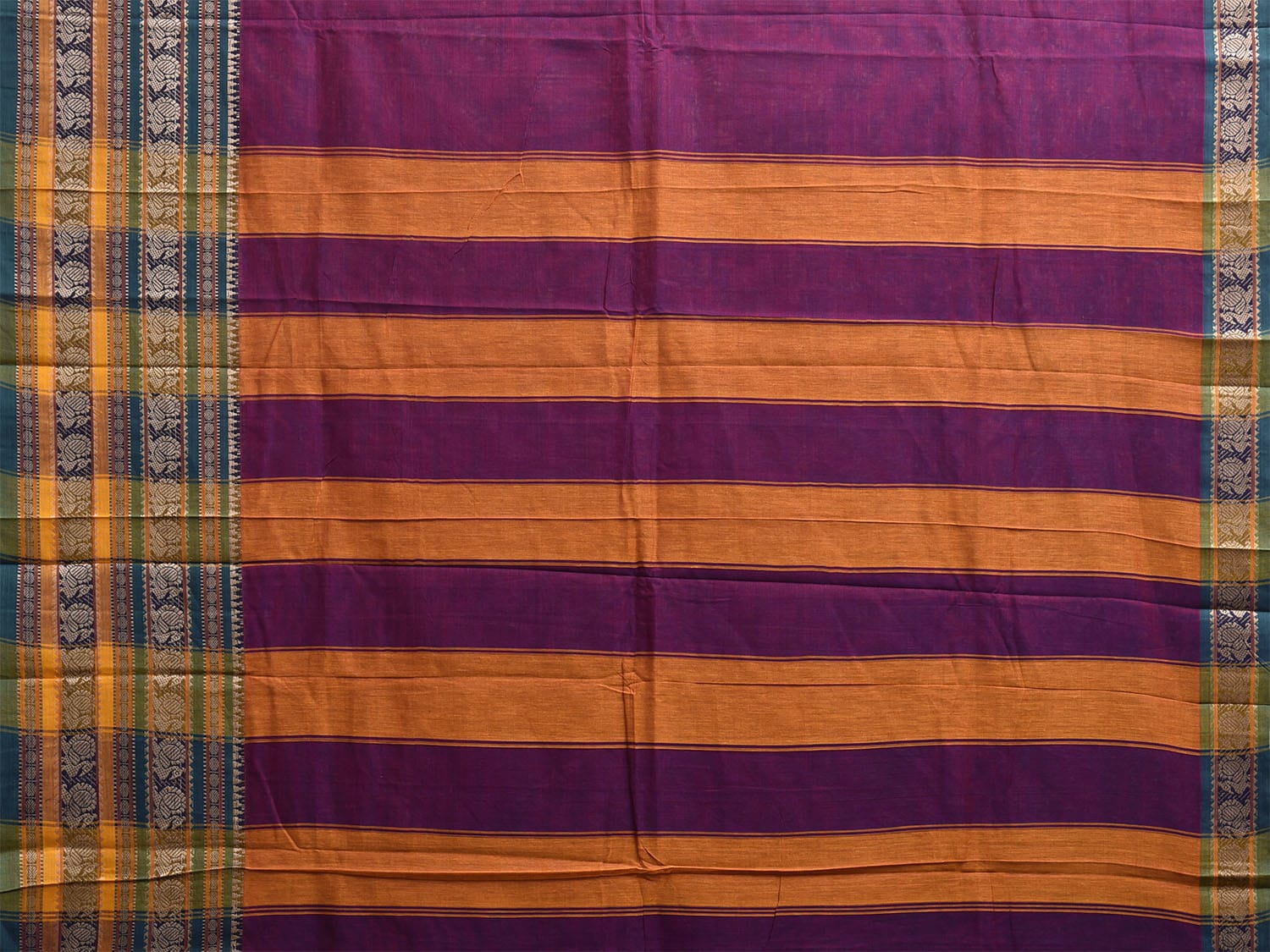 Purple Kanchipuram Cotton Plain Saree with Strips Pallu and Border Design No Blouse k0836