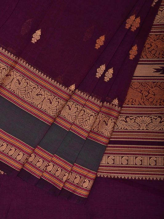 Purple Kanchipuram Cotton Saree with Body Buta and Pallu Design k0799