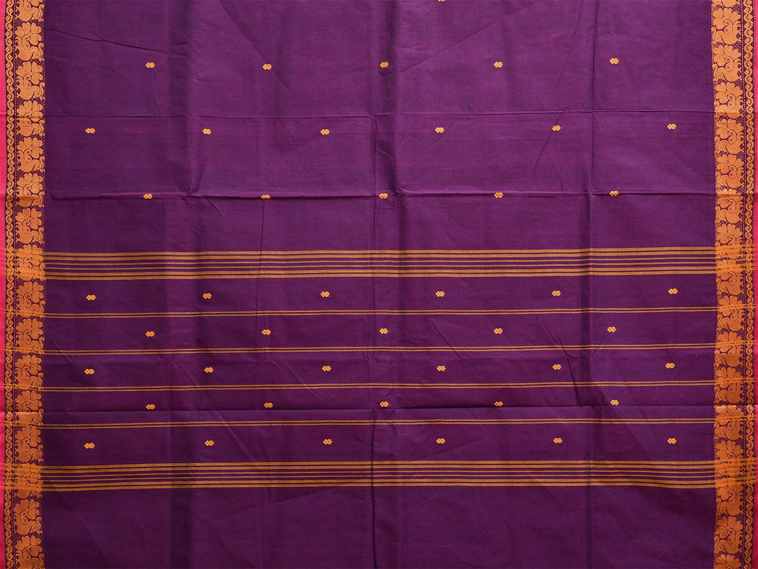 Purple Kanchipuram Cotton Saree with Peacocks Border Design k0815