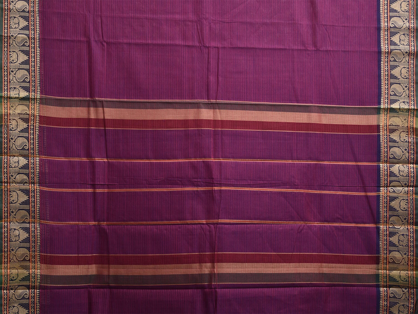 Purple Kanchipuram Cotton Saree with Strips Pallu and Border Design k0865