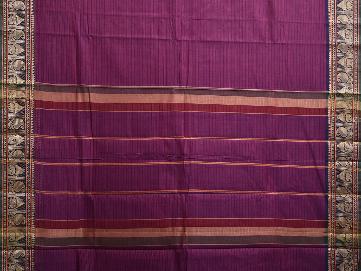 Purple Kanchipuram Cotton Saree with Strips Pallu and Border Design k0865