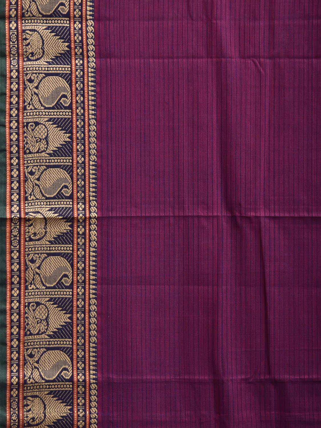 Purple Kanchipuram Cotton Saree with Strips Pallu and Border Design k0865