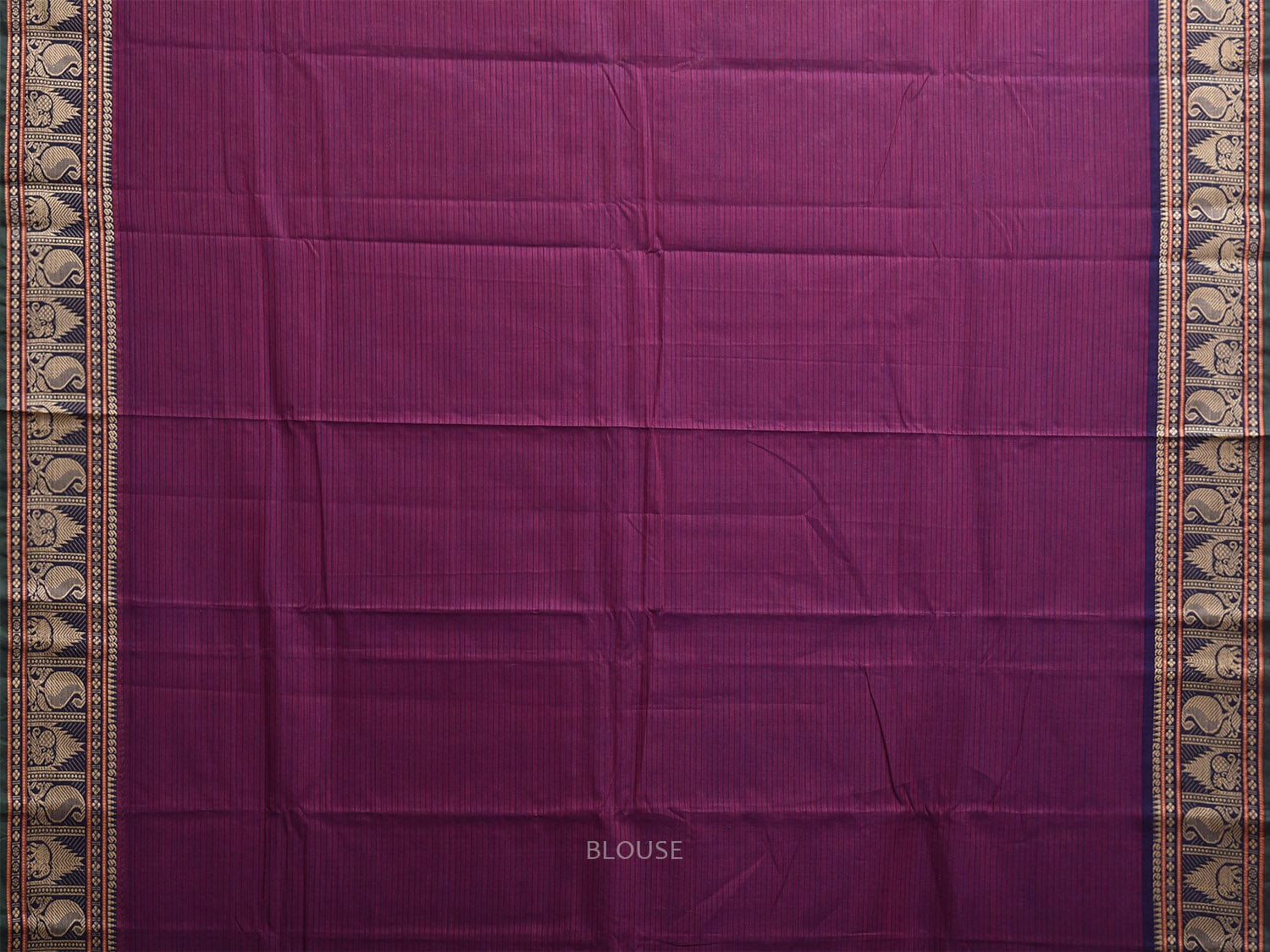 Purple Kanchipuram Cotton Saree with Strips Pallu and Border Design k0865