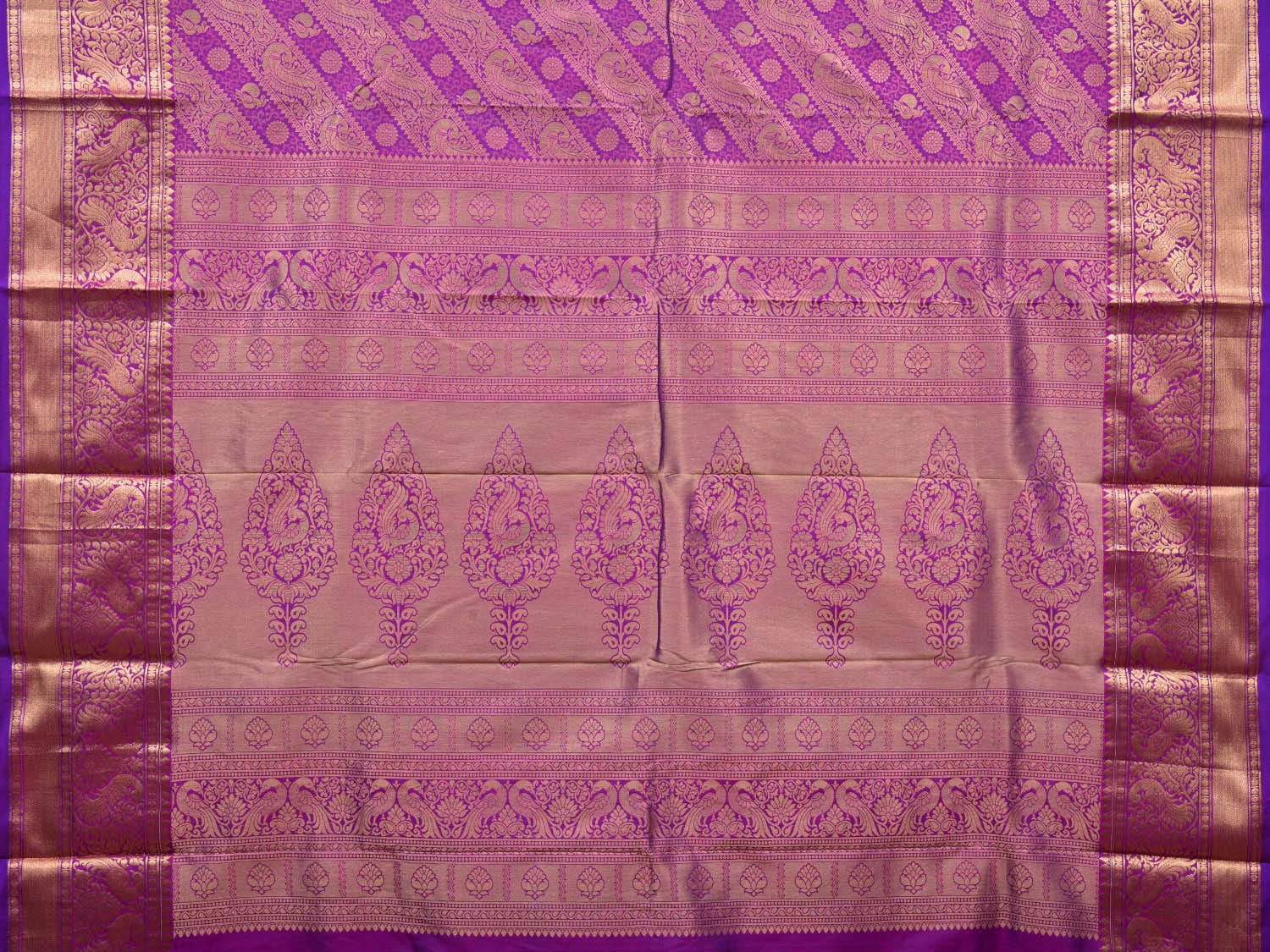 Purple Kanchipuram Silk Handloom Saree with All Over Diagonal Design k0524