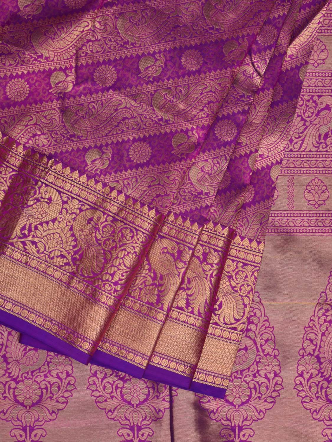 Purple Kanchipuram Silk Handloom Saree with All Over Diagonal Design k0524