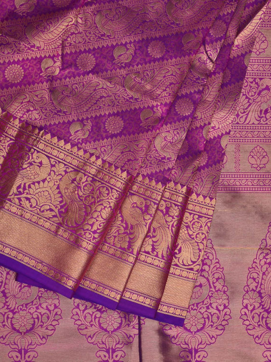 Purple Kanchipuram Silk Handloom Saree with All Over Diagonal Design k0524