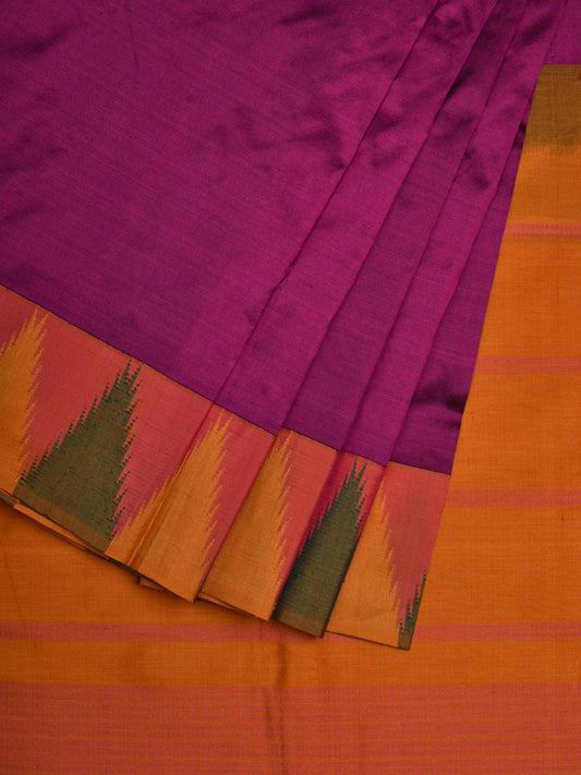 Purple Kanchipuram Silk Handloom Saree with Big Temple Border Design k0511