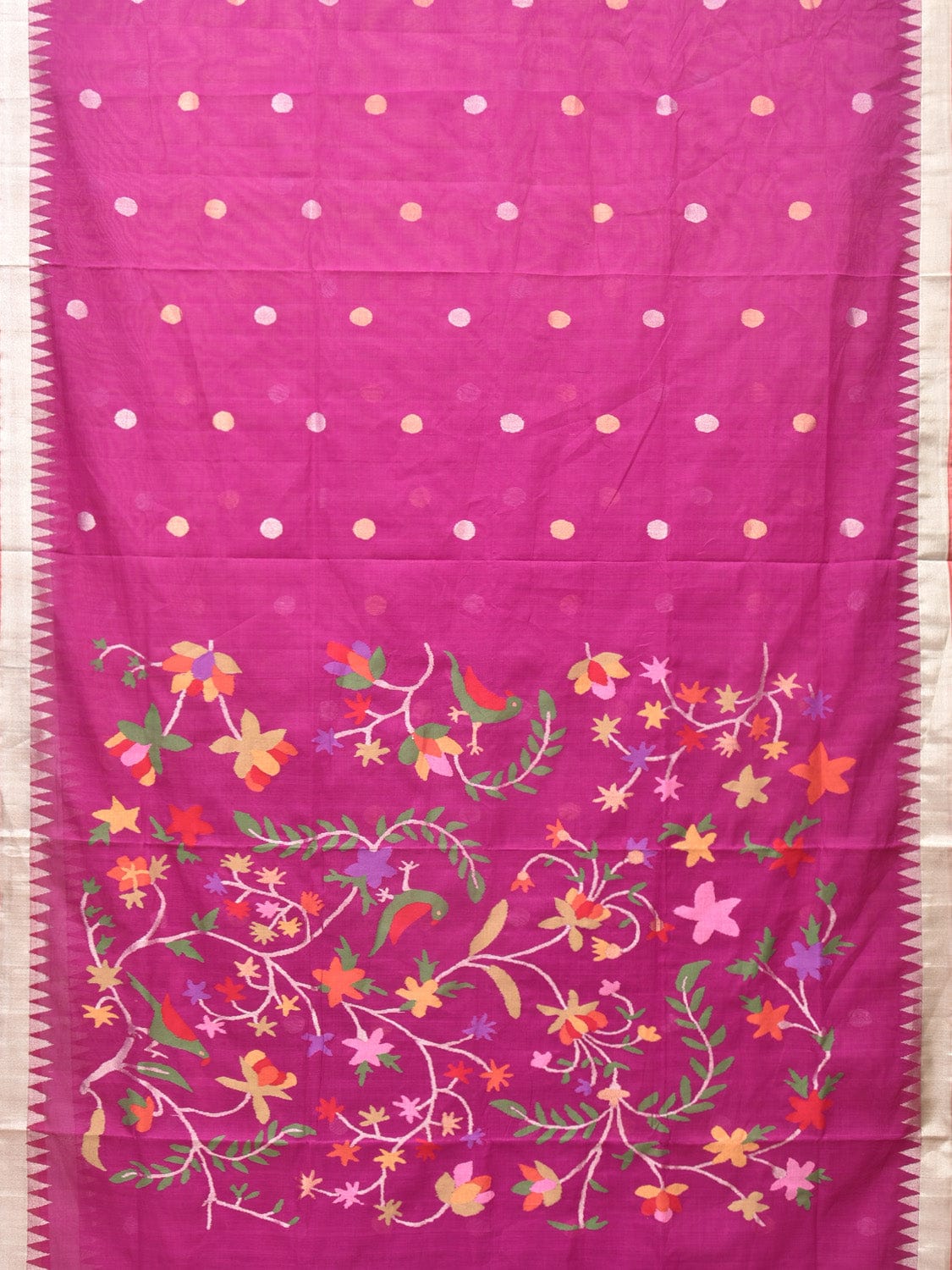 Purple Khadi Cotton Handloom Saree with Birds and Floral Pallu Design kh0613