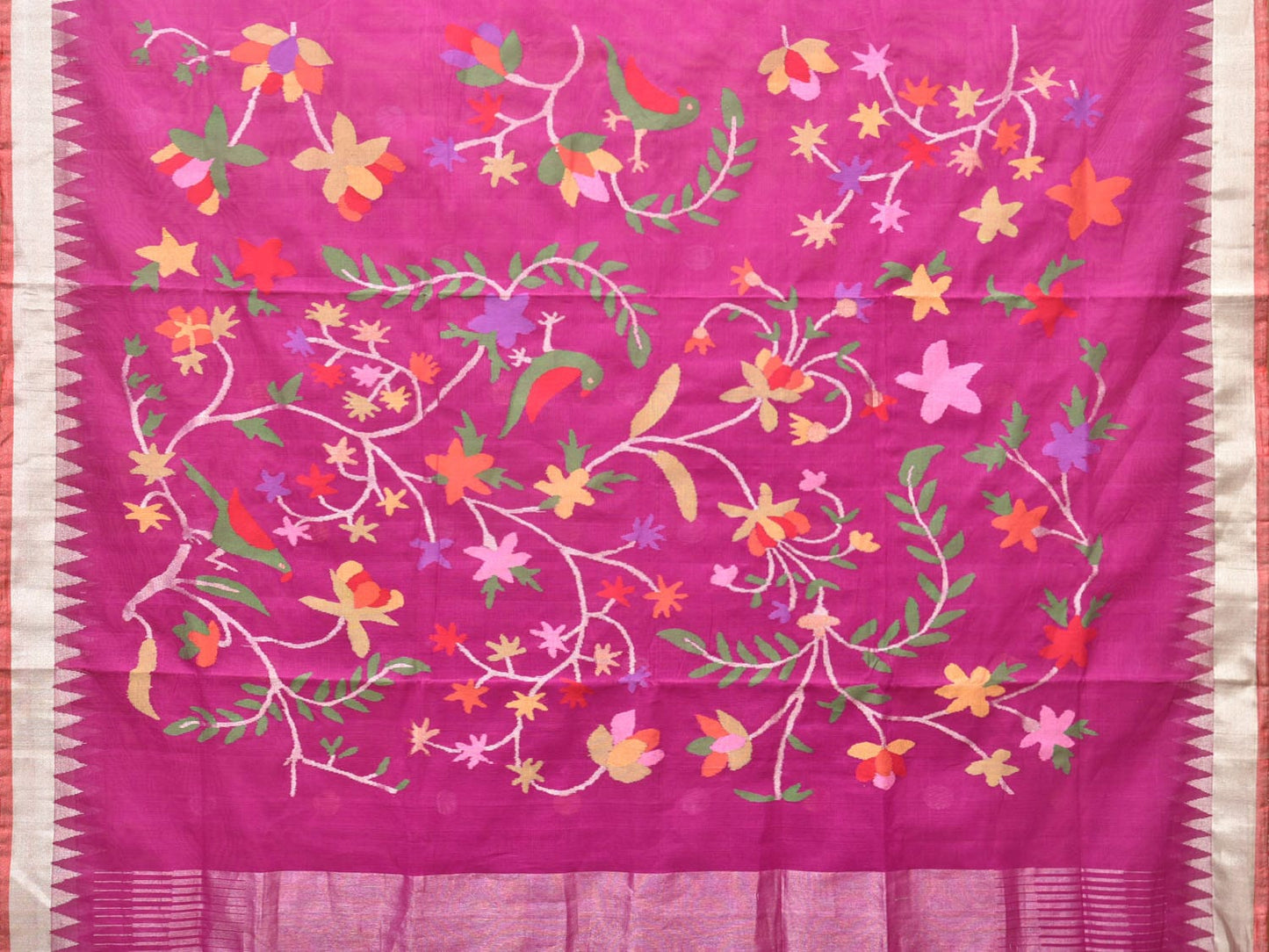 Purple Khadi Cotton Handloom Saree with Birds and Floral Pallu Design kh0613