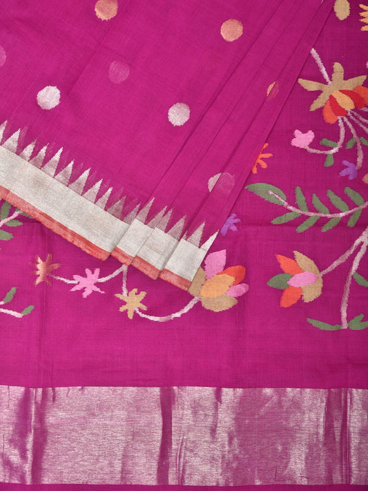 Purple Khadi Cotton Handloom Saree with Birds and Floral Pallu Design kh0613