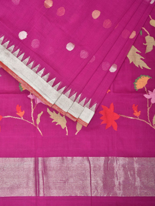 Purple Khadi Cotton Handloom Saree with Birds and Lotus Pallu Design kh0614