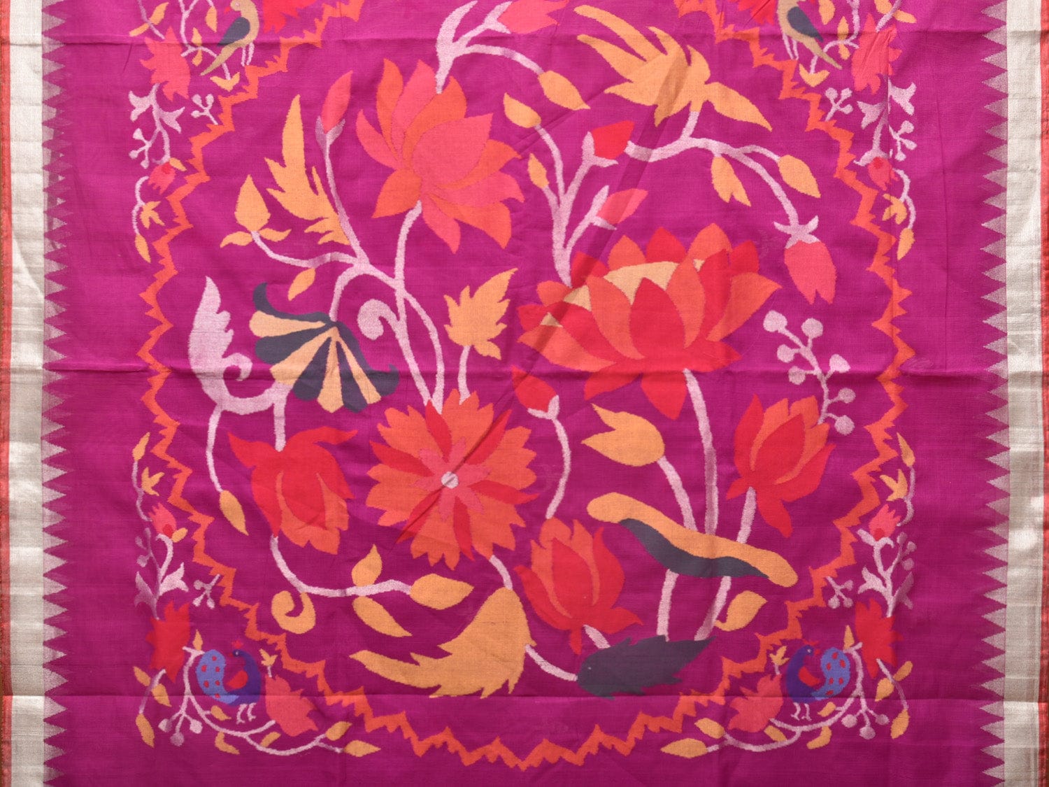 Purple Khadi Cotton Handloom Saree with Circluar Lotus Pallu Design kh0646