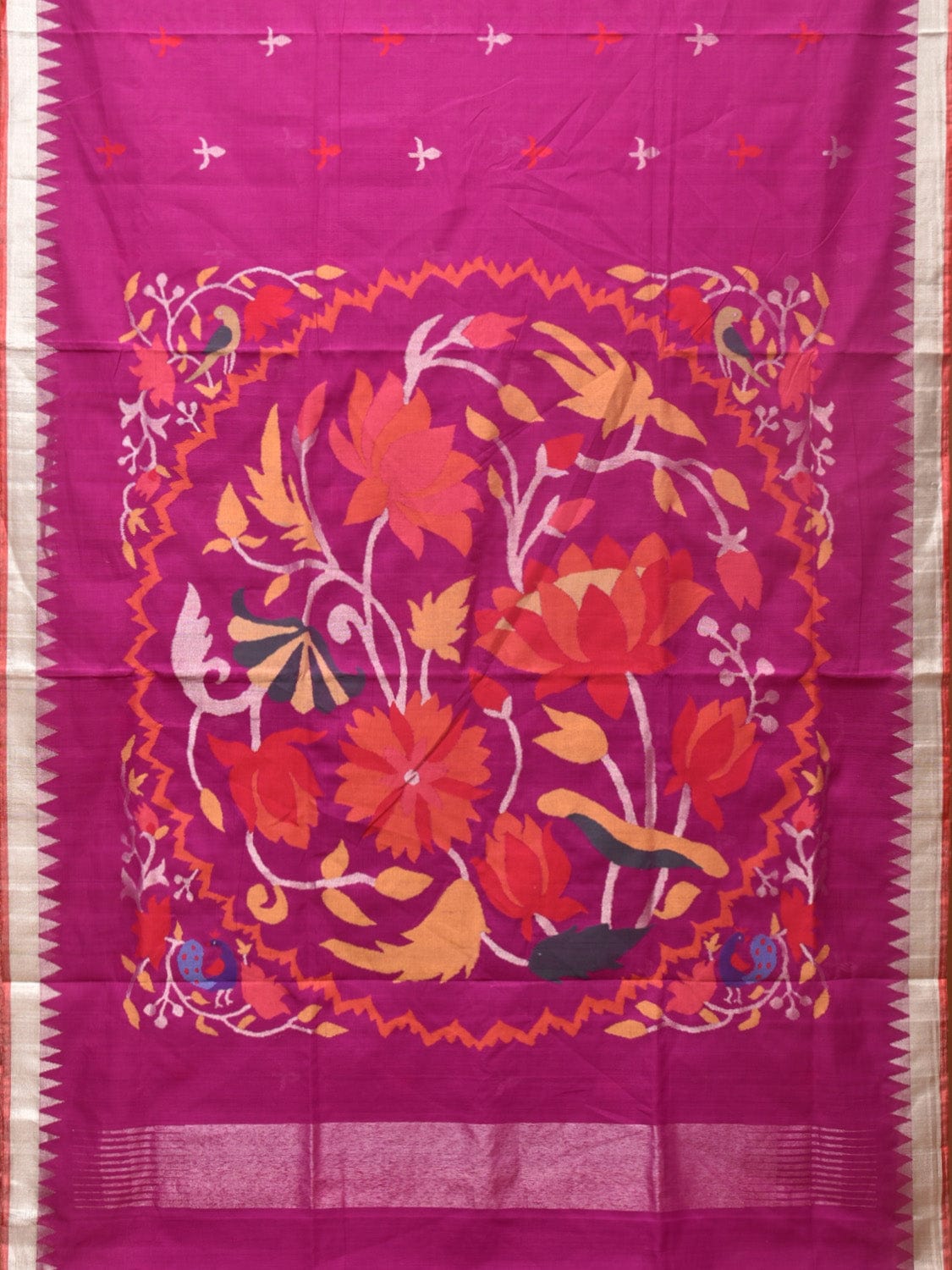 Purple Khadi Cotton Handloom Saree with Circluar Lotus Pallu Design kh0646