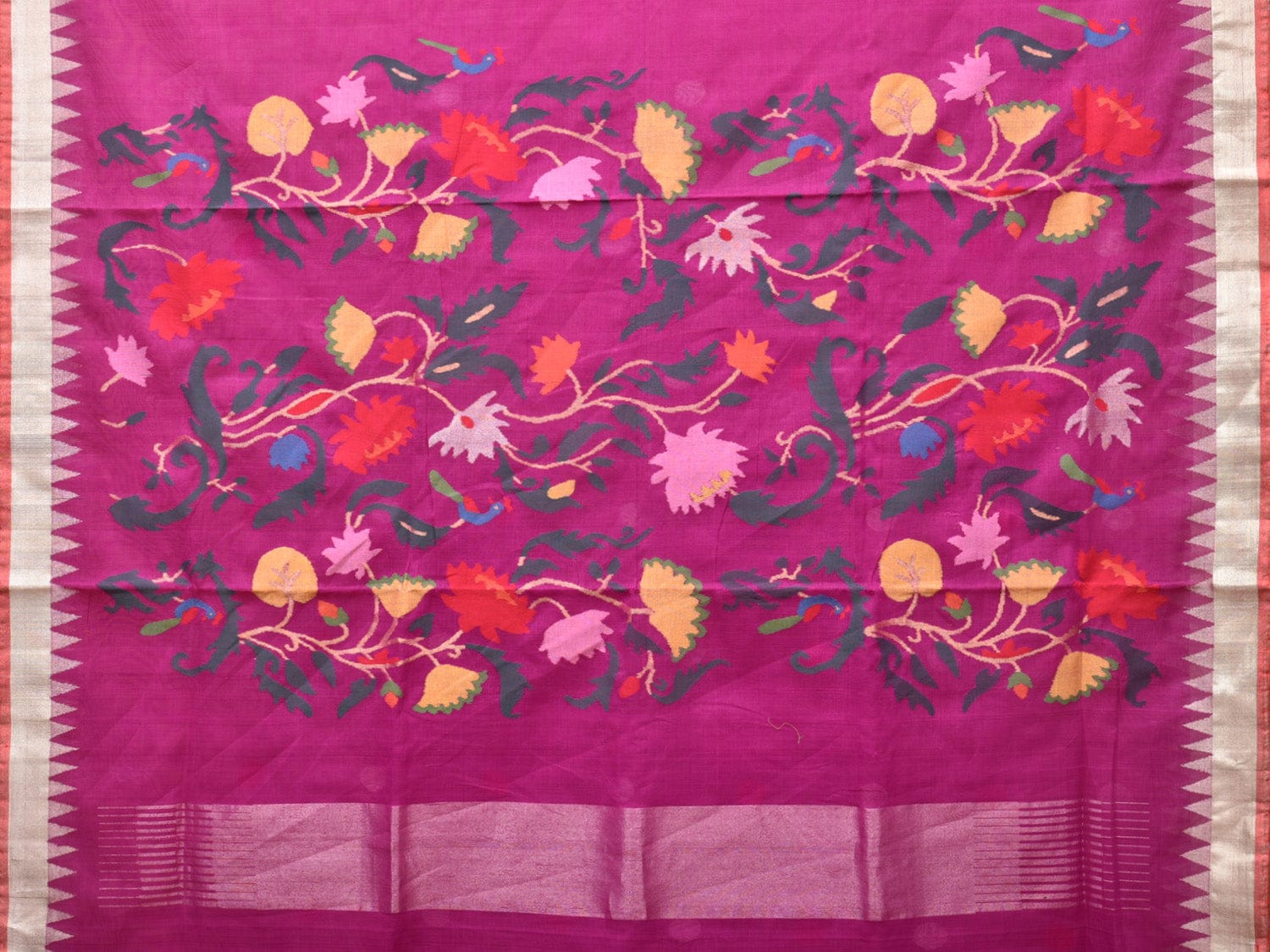 Purple Khadi Cotton Handloom Saree with Floral Pallu Design kh0622