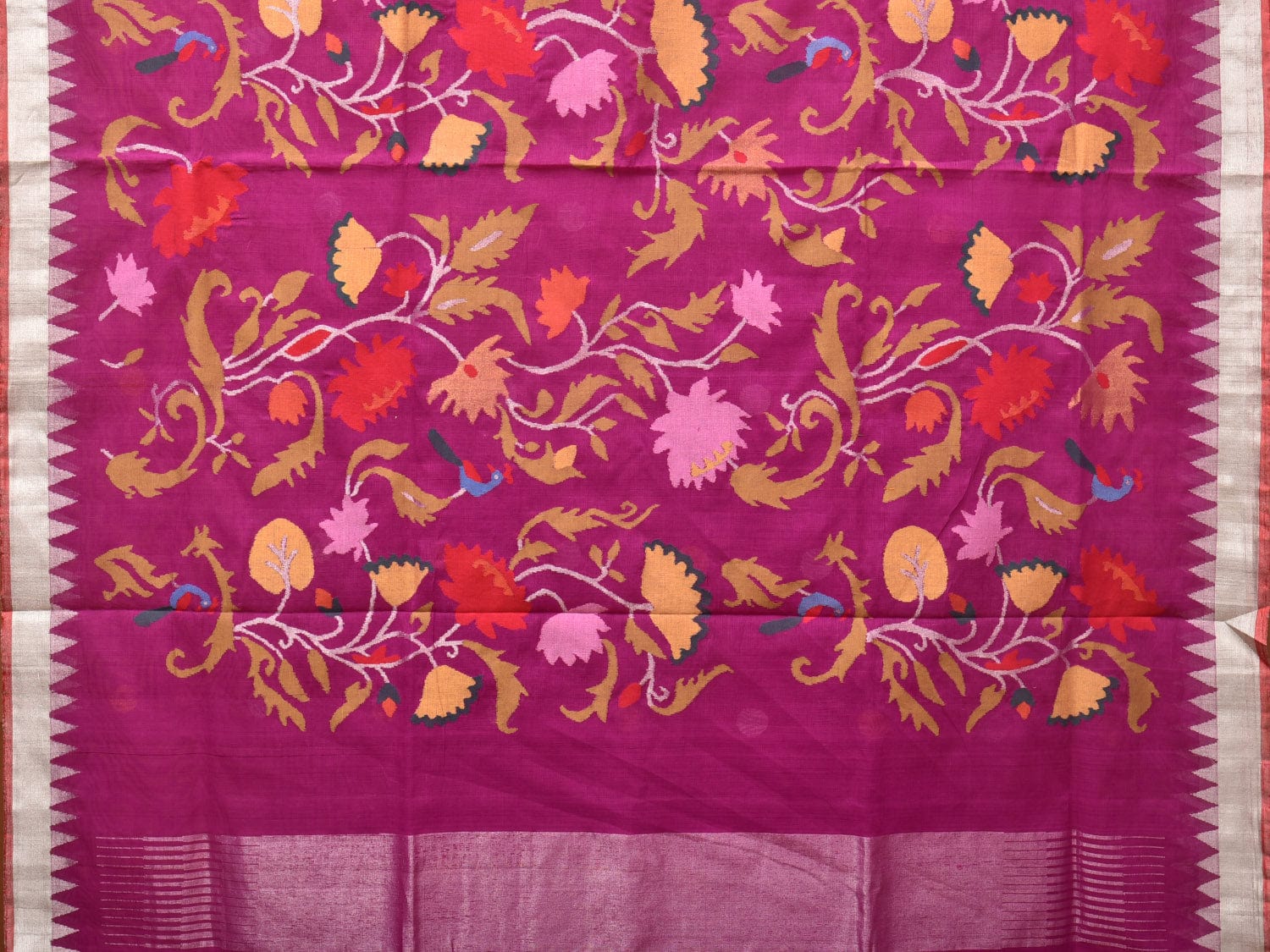 Purple Khadi Cotton Handloom Saree with Lotus Flowers Pallu Design kh0663