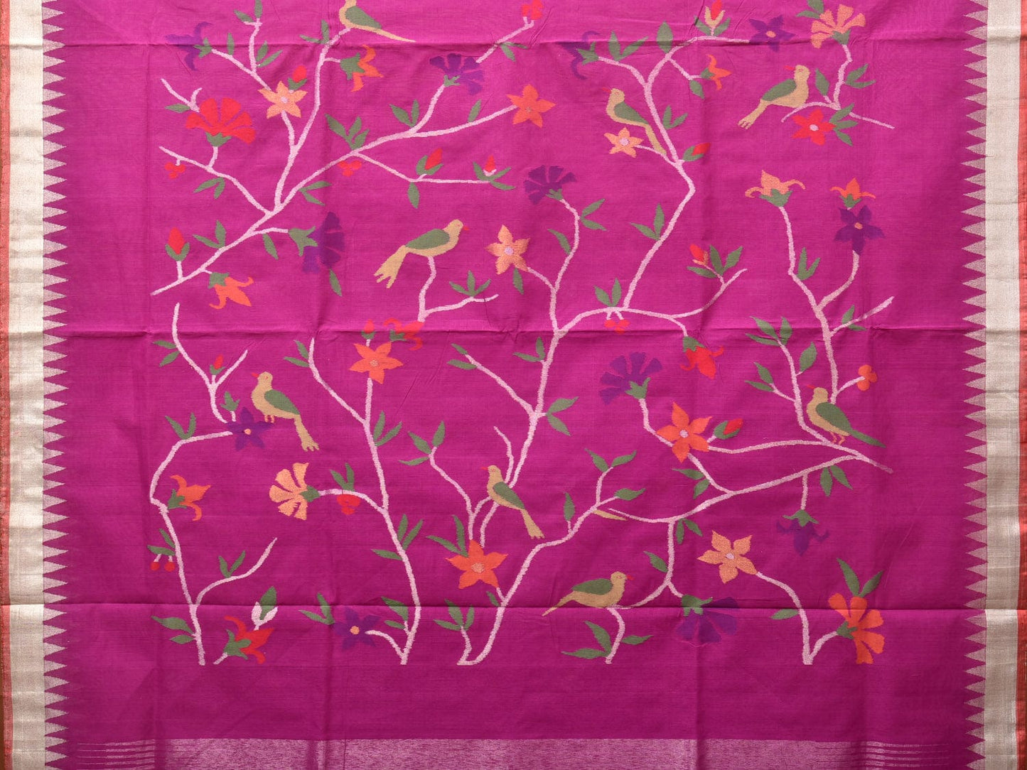Purple Khadi Cotton Handloom Saree with Plant and Birds Pallu Design kh0662