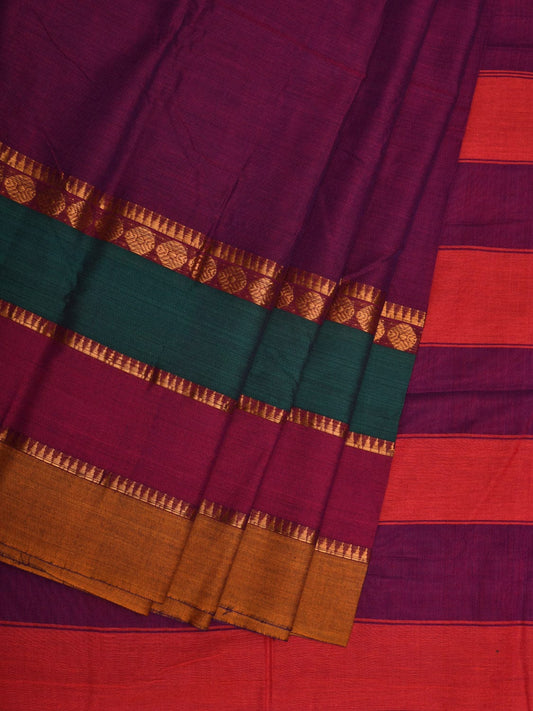 Purple Narayanpet Cotton Handloom Plain Saree with Big Border Design No Blouse np0633