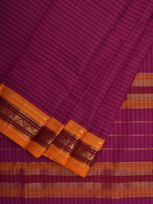 Purple Narayanpet Cotton Handloom Saree with Checks Design No Blouse np0454